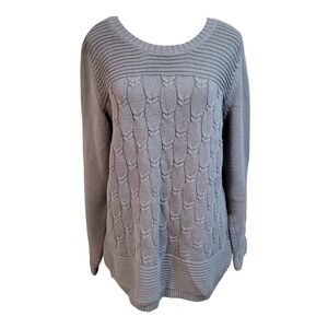 Denim & Co. Gray Textured Leaf Stitch Knit Sweater Size‎ Large Crew Neck Tunic